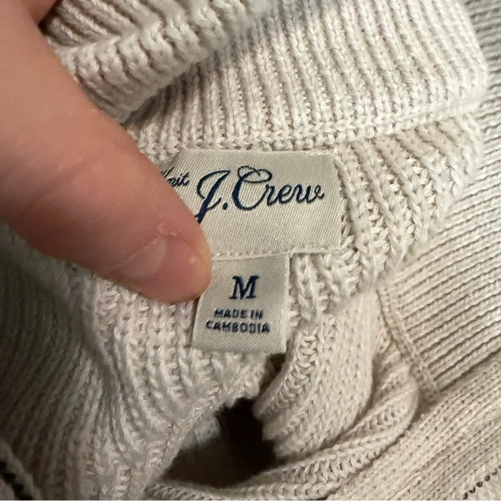 J crew heather natural Heritage cotton ribbed quarter-zip sweater